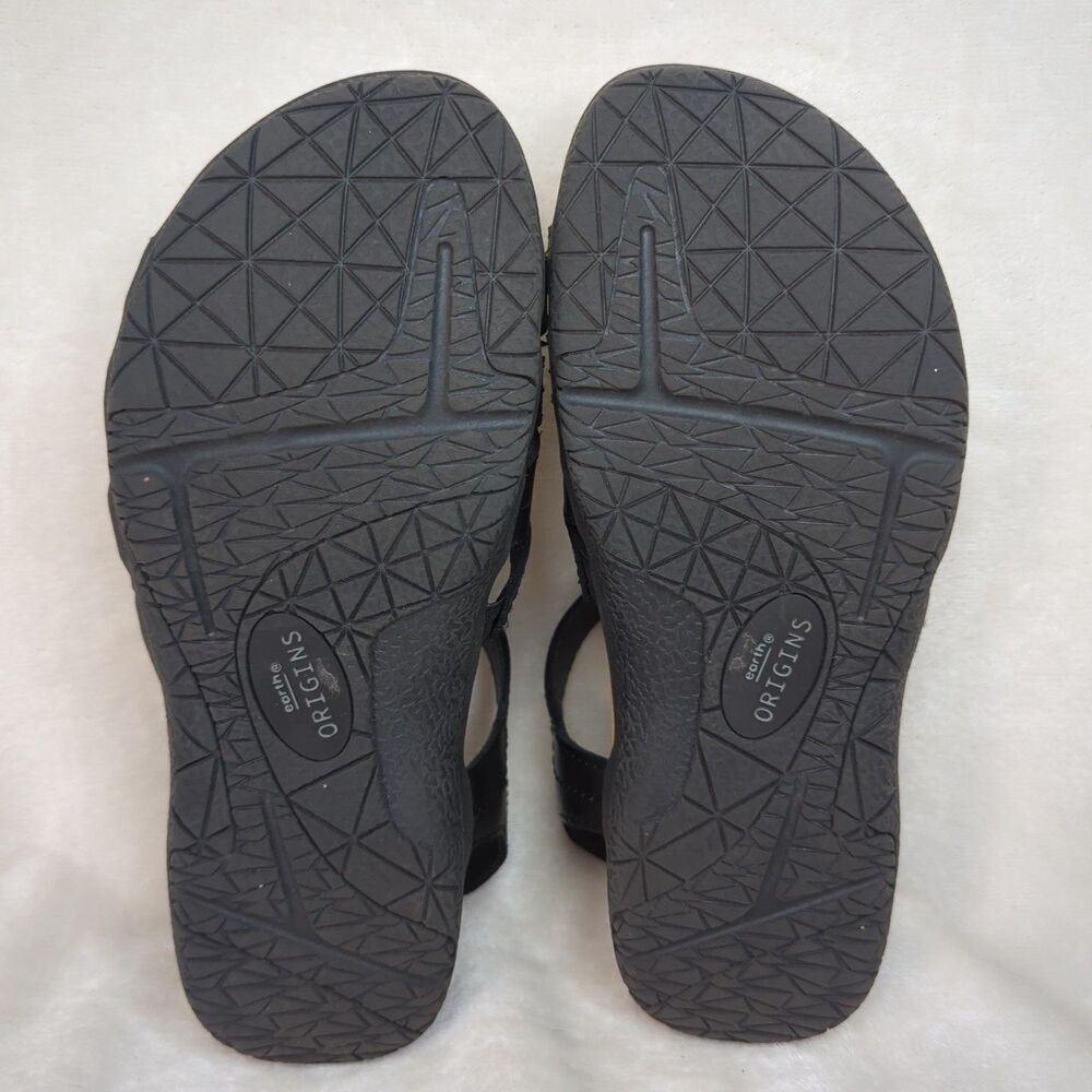 Earth Origins Etsellie Leather Strappy Sandal Womens 7 Black Cushioned Walking - Picture 8 of 10